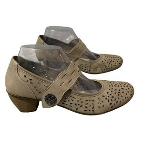 Rieker Antistress Women Mary Jane Shoes Sz EU 39 8-8.5 Beige Leather Laser Cut